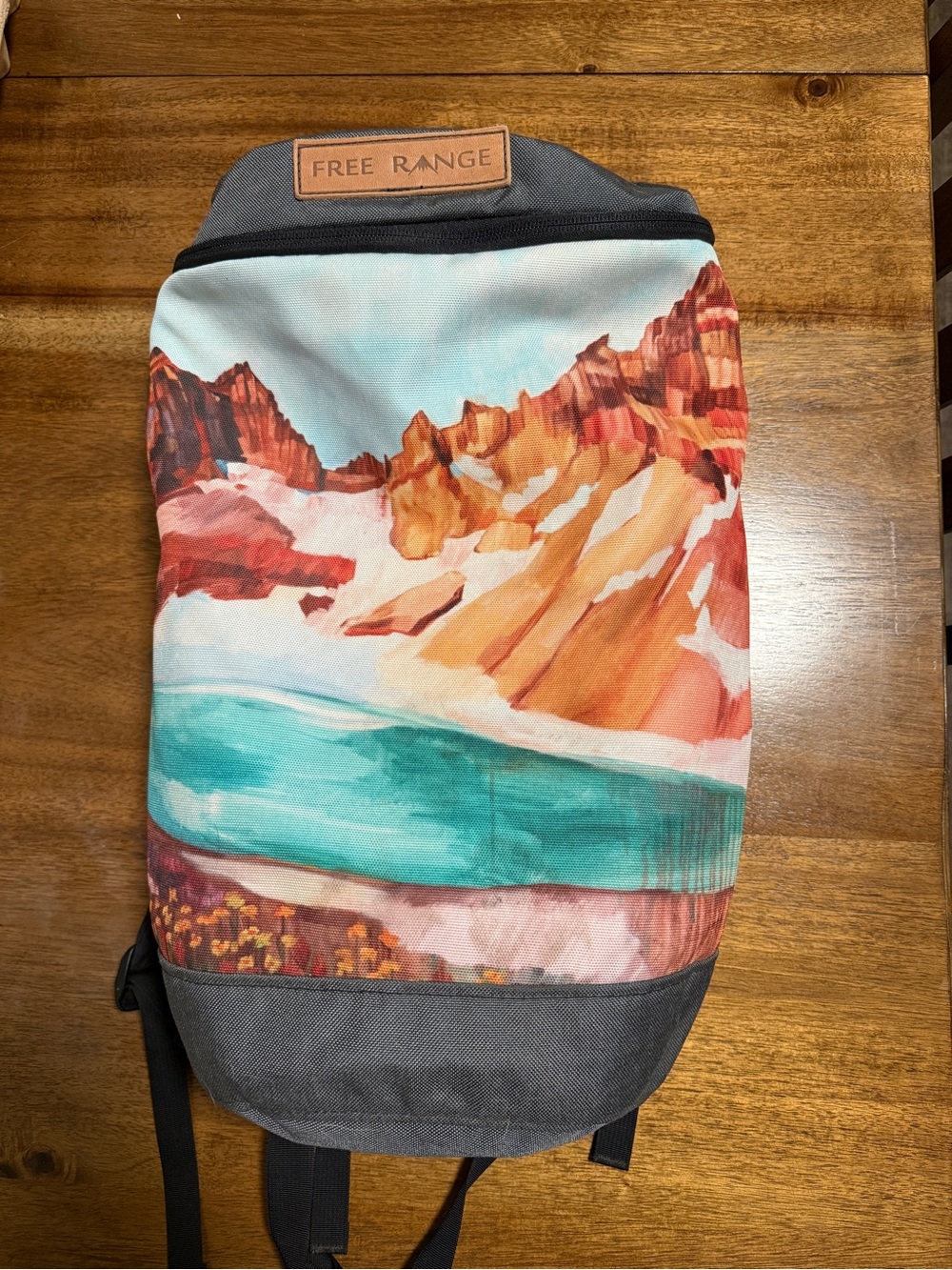 Women's Backpack in Turquoise & Rust Scenic Print